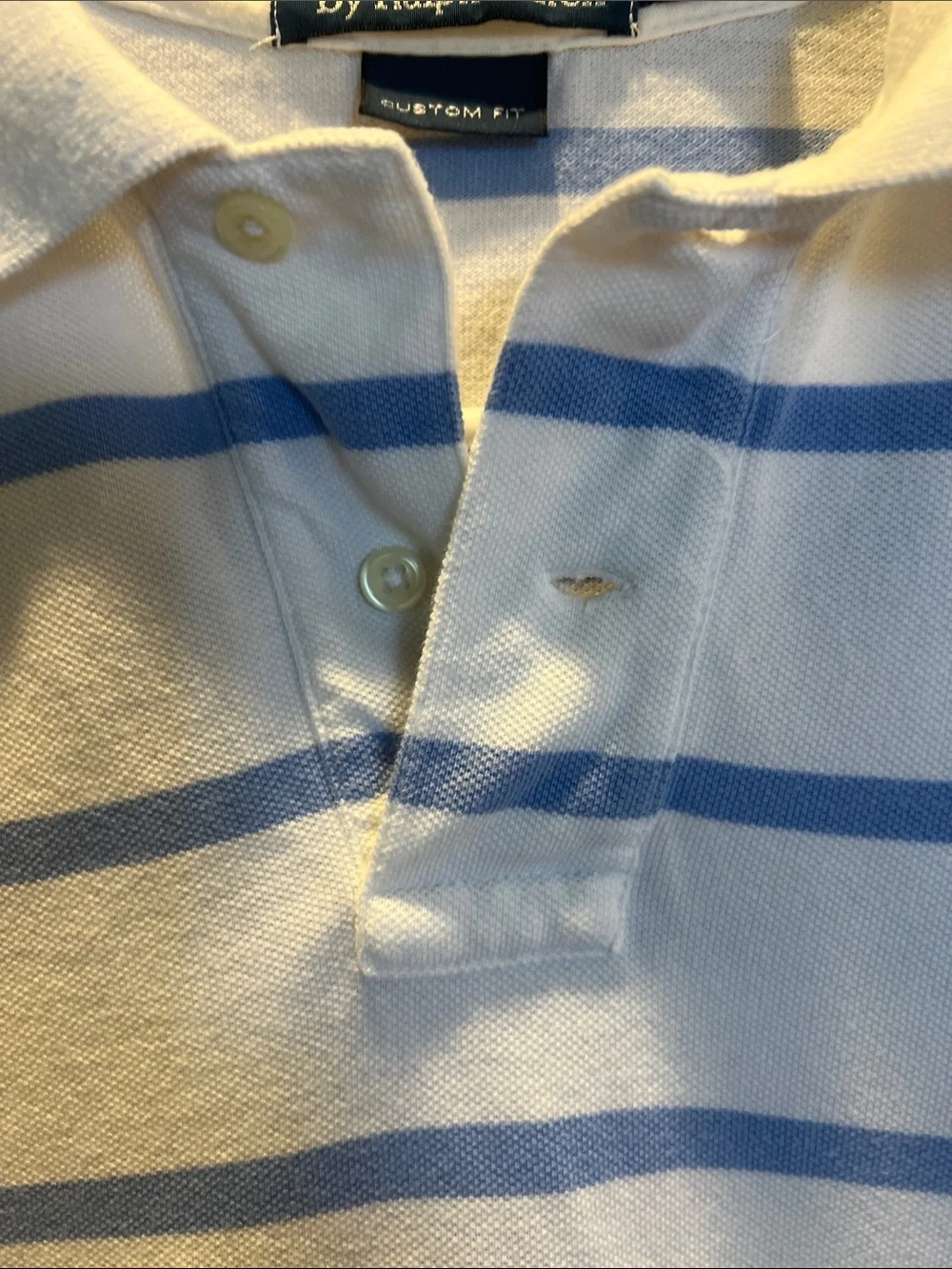 Polo by Ralph Lauren White Polo with Light Blue Stripes and Orange Logo